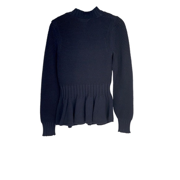 La Vie‎ Rebecca Taylor Navy Blue Peplum Knit Sweater Top Button Detail - Picture 3 of 9